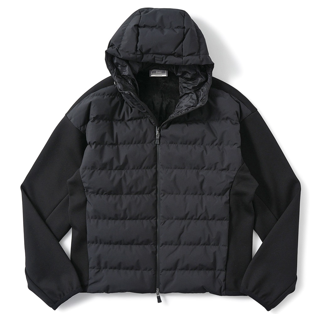 HERNO ヘルノ 2LAYER WINDSTOPPER/DOUBLE STRETCH SWEATER ポリエステル×ジャージ ハイブリッドダウンパーカ JP000112U-52076 BLACK