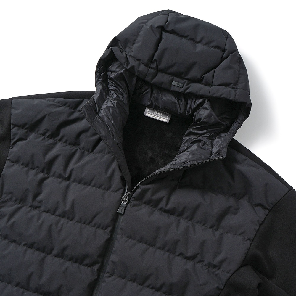 HERNO ヘルノ 2LAYER WINDSTOPPER/DOUBLE STRETCH SWEATER ポリエステル×ジャージ ハイブリッドダウンパーカ JP000112U-52076 BLACK