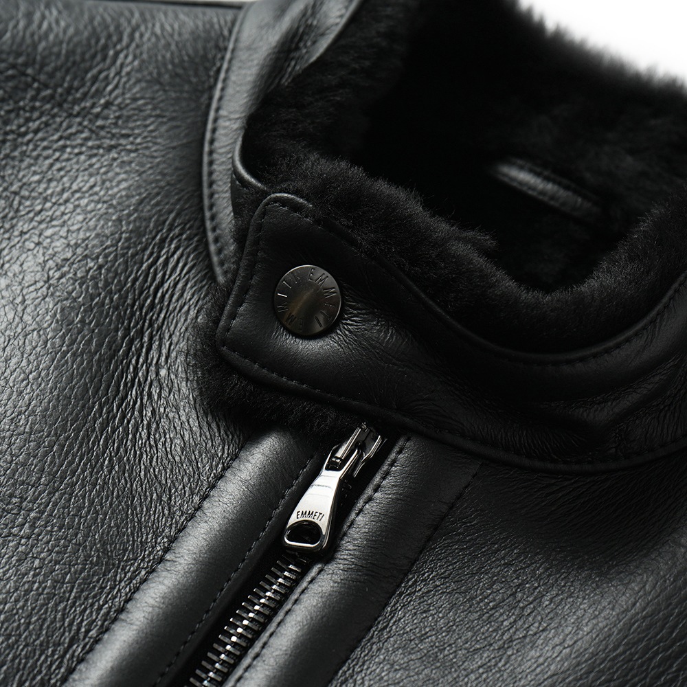 EMMETI エンメティ JURI SP MOUTON ユリ スペシャルムートン シングルライダース ジャケット BLACK
