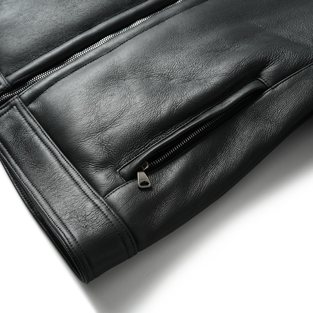 EMMETI エンメティ JURI SP MOUTON ユリ スペシャルムートン シングルライダース ジャケット BLACK