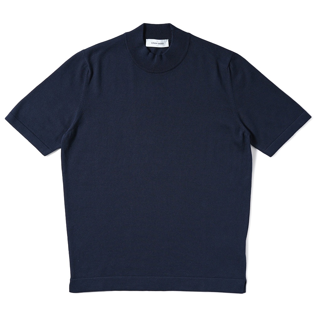 GRANSASSO グランサッソ ソフトコットン ニット モックネック ショートスリーブ Tシャツ 58109/18120 NAVY