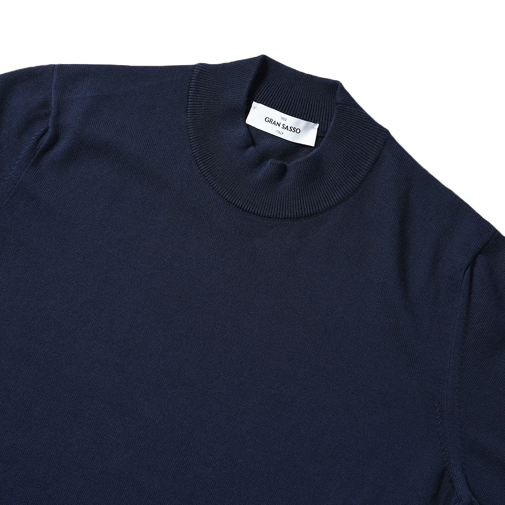 GRANSASSO グランサッソ ソフトコットン ニット モックネック ショートスリーブ Tシャツ 58109/18120 NAVY