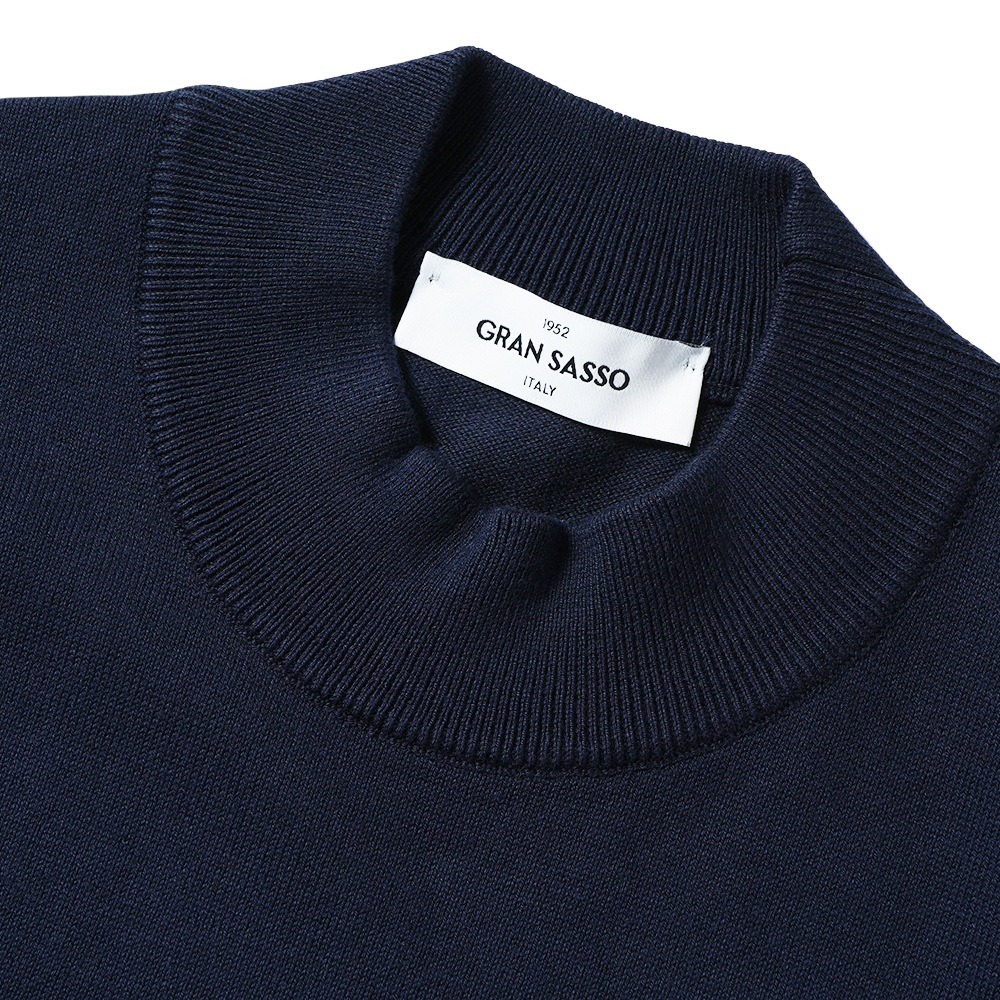 GRANSASSO グランサッソ ソフトコットン ニット モックネック ショートスリーブ Tシャツ 58109/18120 NAVY