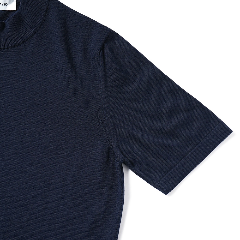 GRANSASSO グランサッソ ソフトコットン ニット モックネック ショートスリーブ Tシャツ 58109/18120 NAVY