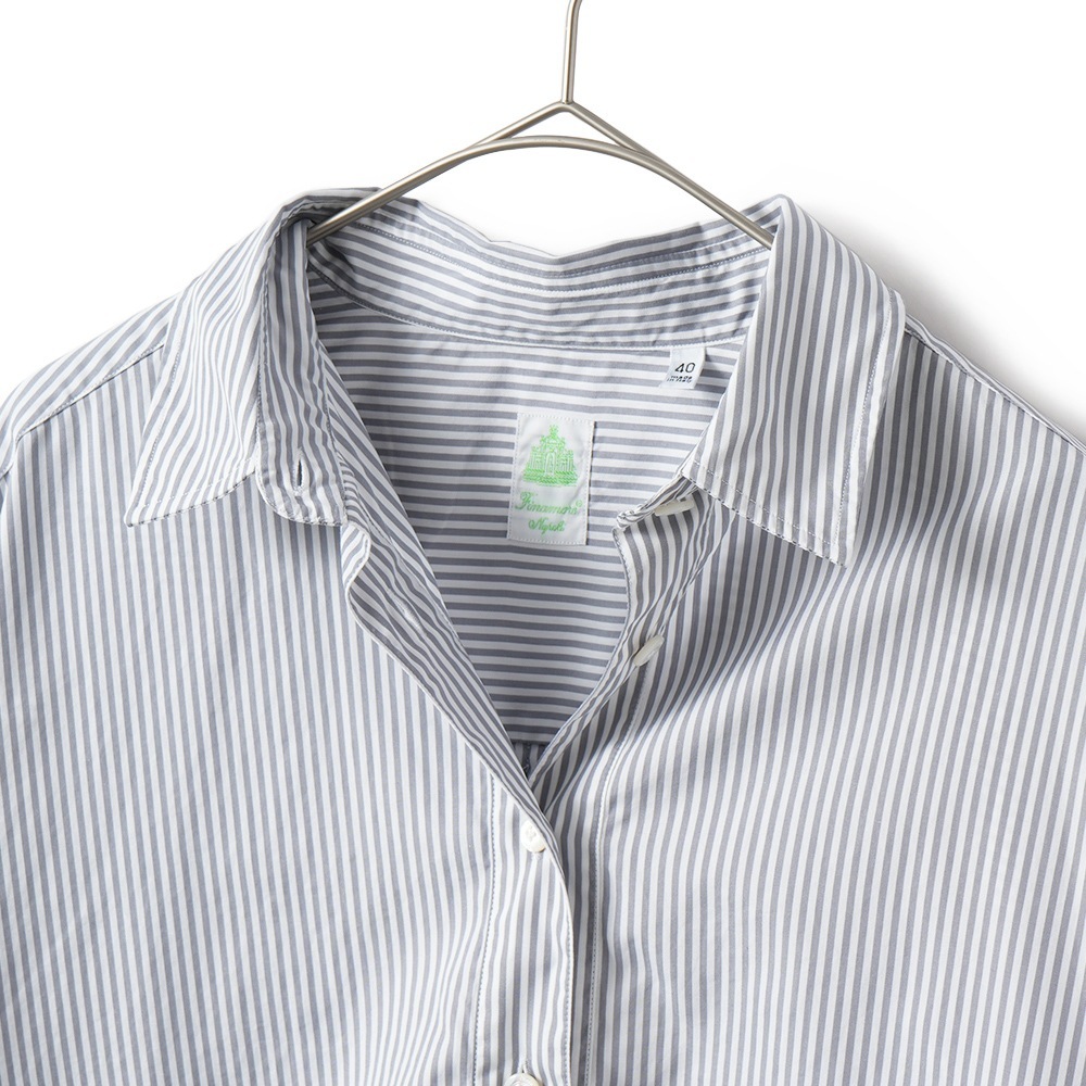 FINAMORE フィナモレ LISAJ MARAJ 460153 C0620 コットン ロンドンストライプ プルオーバーシャツ WHITE×L.GRAY