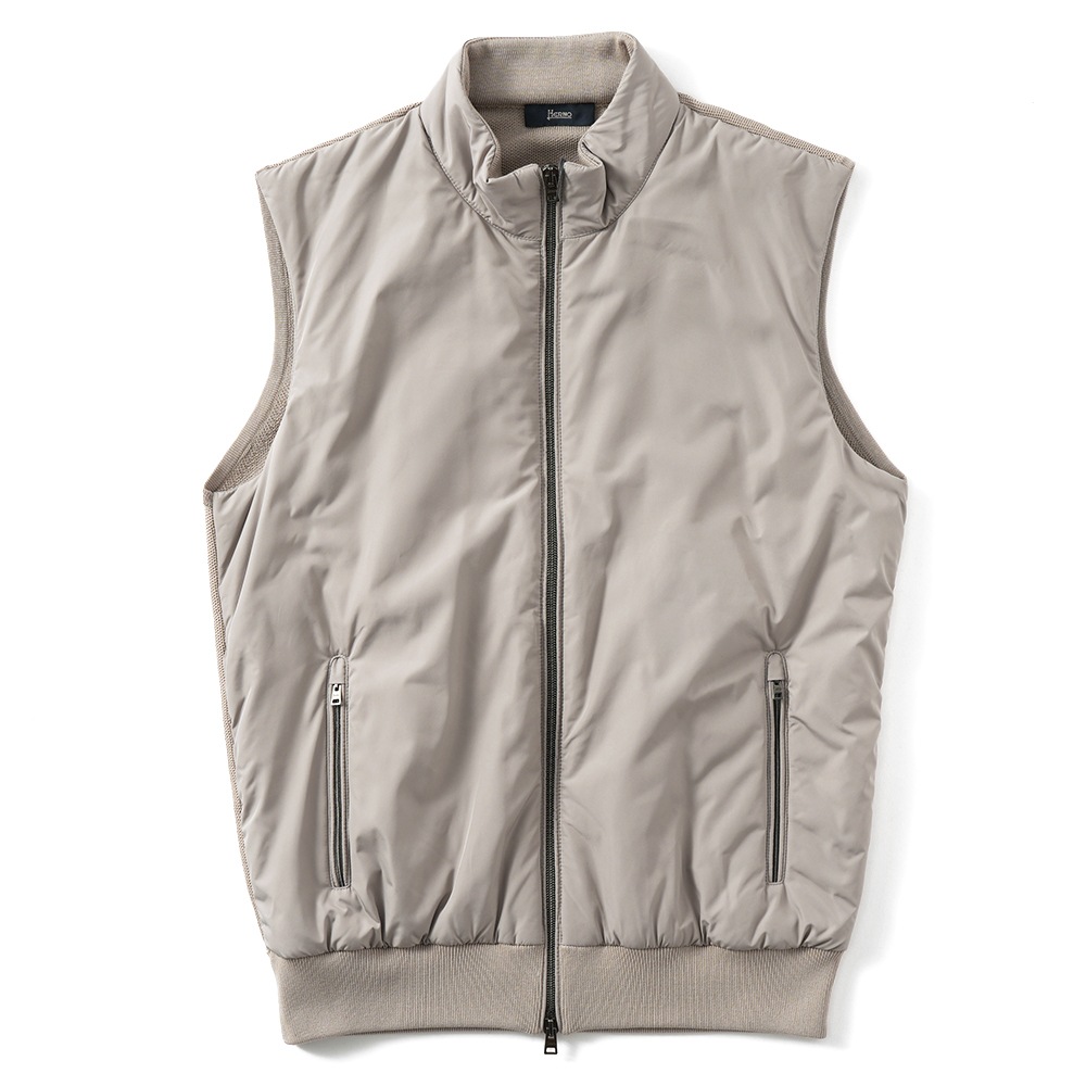 HERNO ヘルノ ポリエステル・コットンピケニット 中綿 ジップアップベスト MC000165U-72056 TAUPE