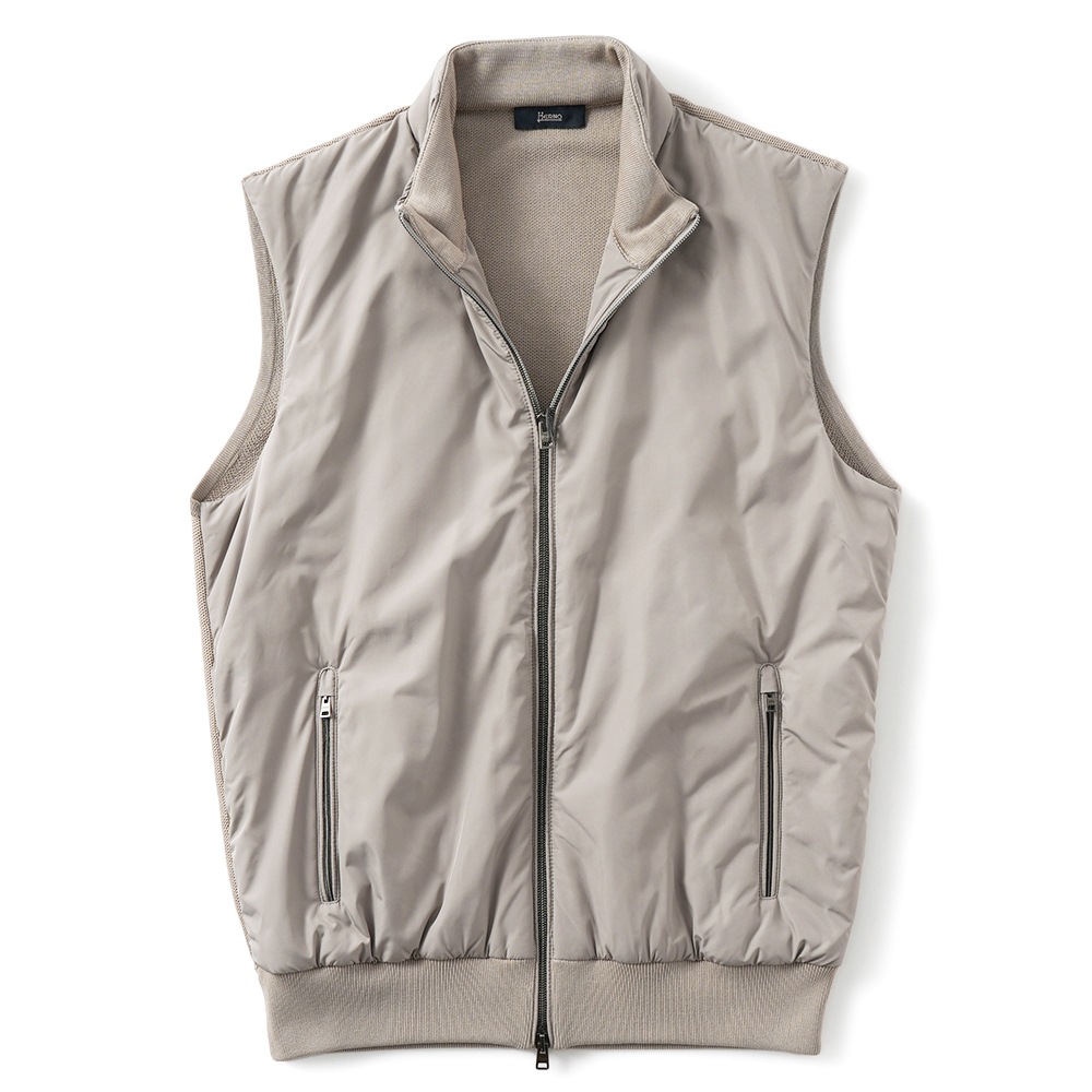HERNO ヘルノ ポリエステル・コットンピケニット 中綿 ジップアップベスト MC000165U-72056 TAUPE