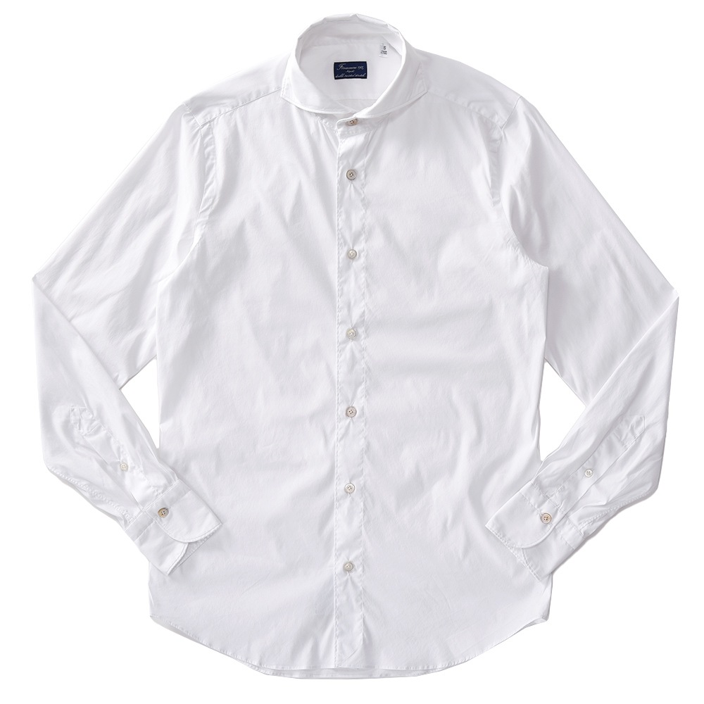 フィナモレ Finamore 白シャツ 36 S カッタウェイ 伊製 FINAMORE フィナモレ SERGIO BARI コットン ストレッチ ブロード