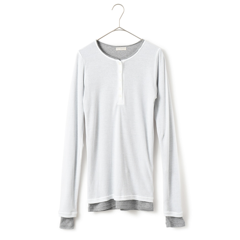 PROTAGONISTA プロタゴニスタ Double-Layered Long Sleeve T-Shirt ダブルレイヤード LS Tシャツ PNT-CT-46A GREY×WHITE