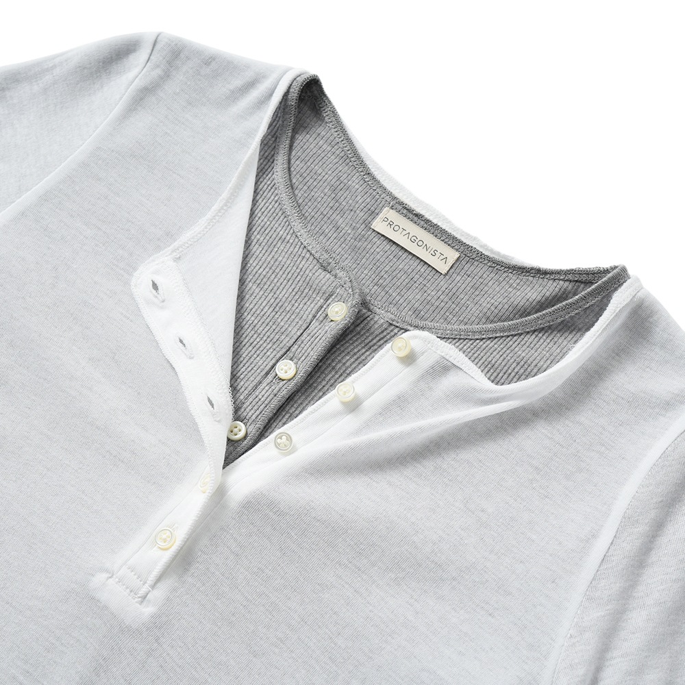 PROTAGONISTA プロタゴニスタ Double-Layered Long Sleeve T-Shirt ダブルレイヤード LS Tシャツ PNT-CT-46A GREY×WHITE