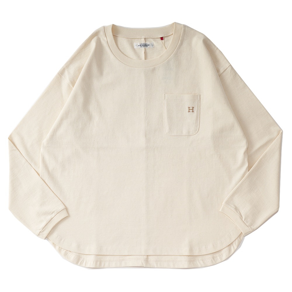 HOLLYWOOD RANCH MARKET ハリウッドランチマーケット HエンブロイダリーラウンドヘムロングスリーブTシャツ ウイメンズ NATURAL