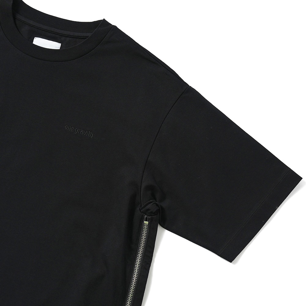 onegravity ワングラビティ オーバーサイズ サイドジップ ショートスリーブ カットソー 42-234-13-075835 BLACK