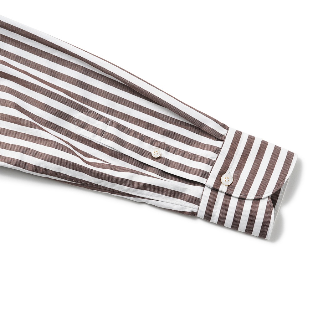 Finamore フィナモレ SERGIO BARI/460110 C0510E コットン ブロックストライプ カッタウェイカラーシャツ WHITE×BROWN
