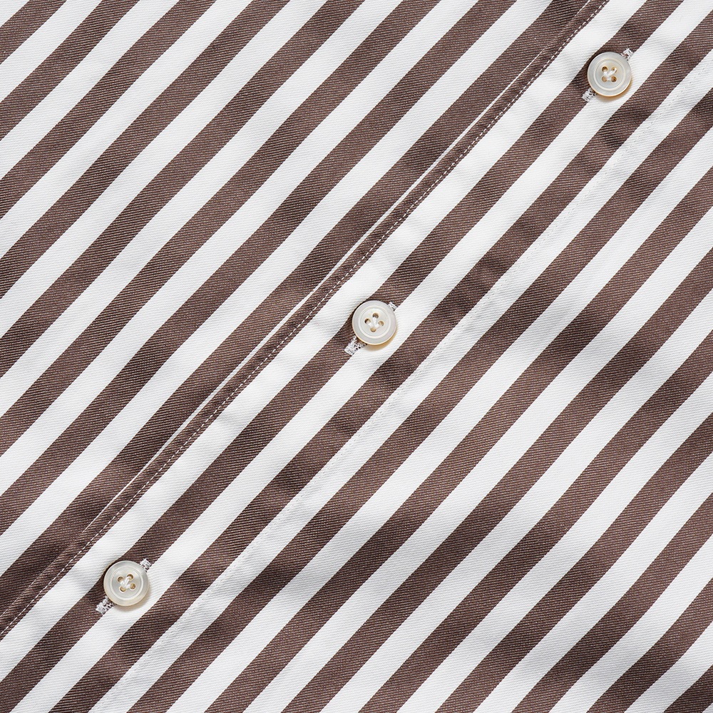 Finamore フィナモレ SERGIO BARI/460110 C0510E コットン ブロックストライプ カッタウェイカラーシャツ WHITE×BROWN