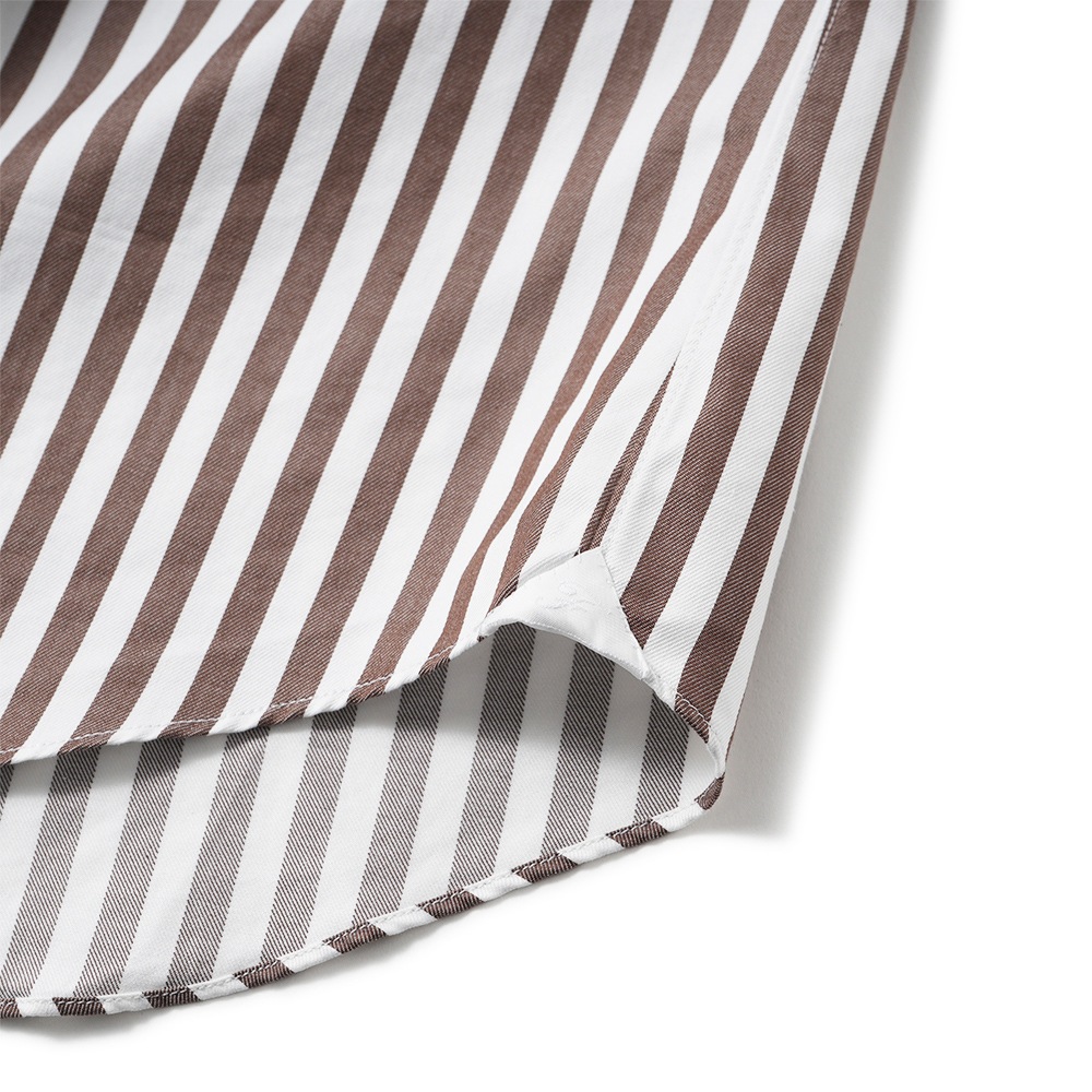 Finamore フィナモレ SERGIO BARI/460110 C0510E コットン ブロックストライプ カッタウェイカラーシャツ WHITE×BROWN