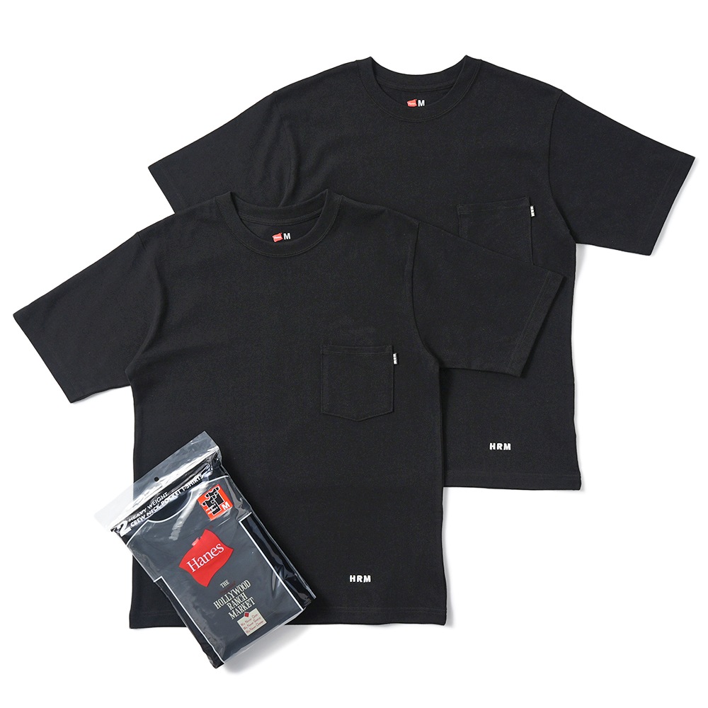 Hanes × HOLLYWOOD RANCH MARKET /EXCLUSIVEヘビーウェイトポケット 2パック Tシャツ BLACK
