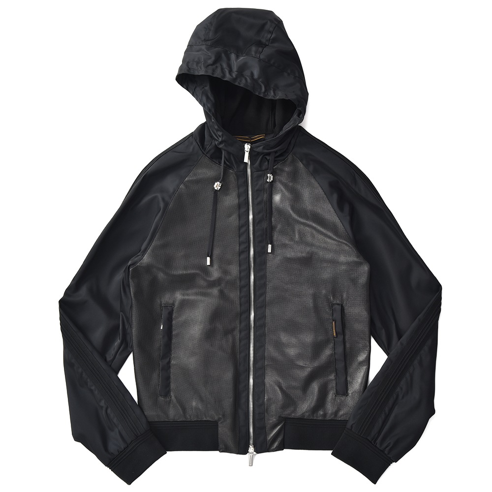 MOORER ムーレー COSIMO-REP ナッパ パンチングレザー・ナイロン フーデッド ブルゾン BLACK
