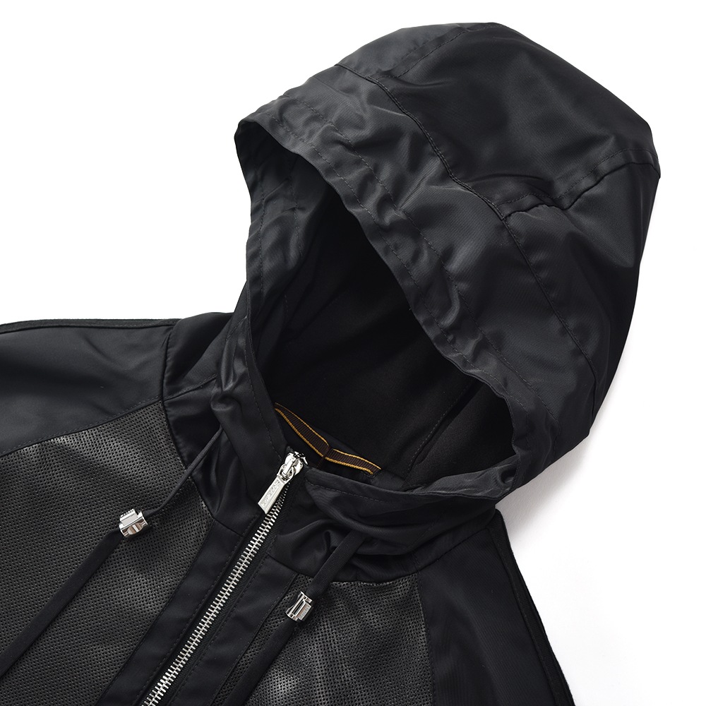 MOORER ムーレー COSIMO-REP ナッパ パンチングレザー・ナイロン フーデッド ブルゾン BLACK