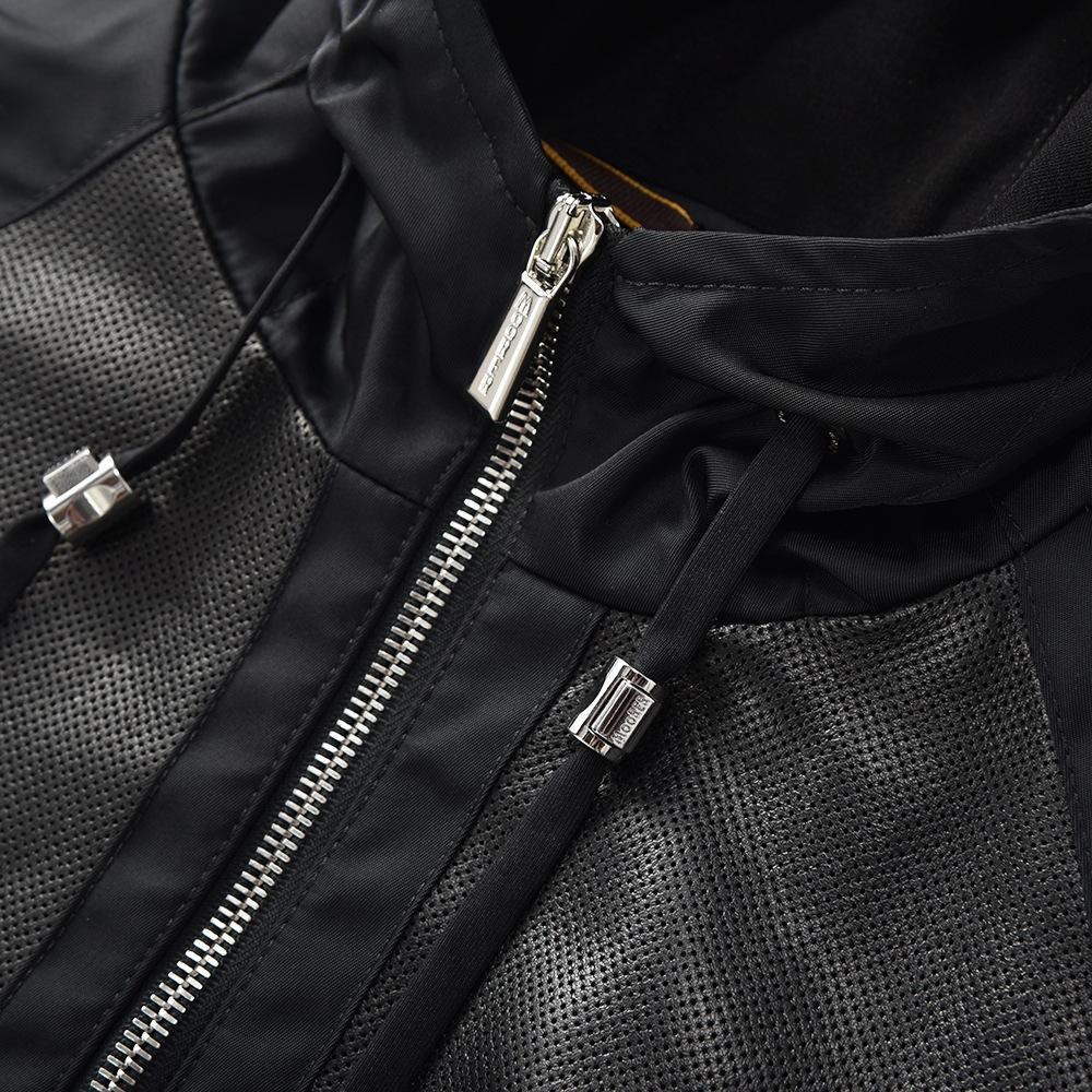 MOORER ムーレー COSIMO-REP ナッパ パンチングレザー・ナイロン フーデッド ブルゾン BLACK