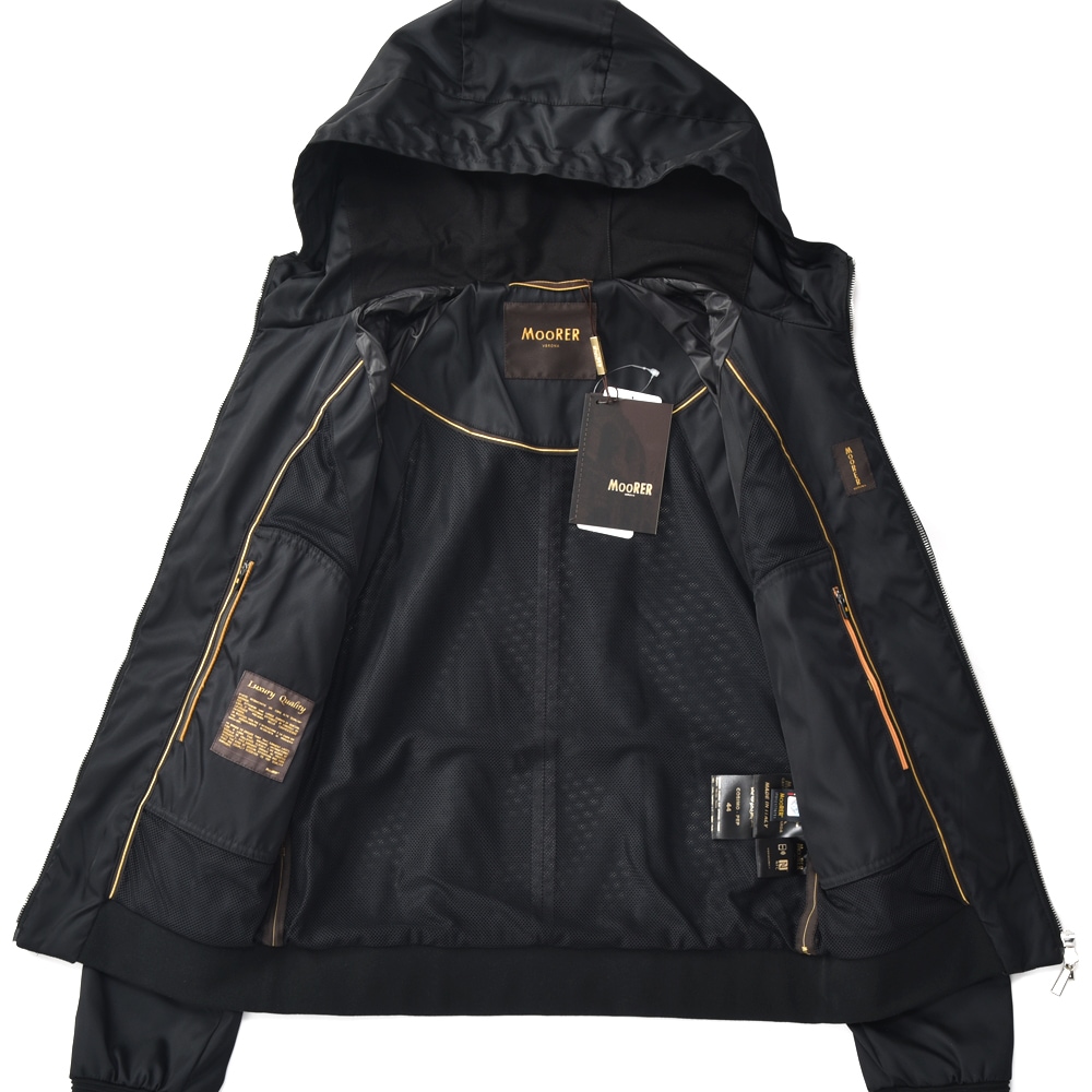 MOORER ムーレー COSIMO-REP ナッパ パンチングレザー・ナイロン フーデッド ブルゾン BLACK