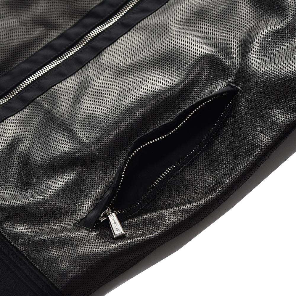 MOORER ムーレー COSIMO-REP ナッパ パンチングレザー・ナイロン フーデッド ブルゾン BLACK