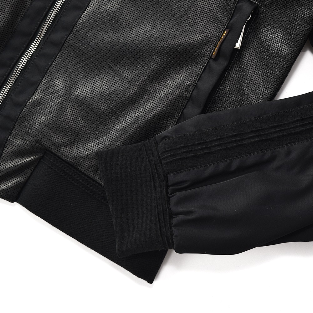 MOORER ムーレー COSIMO-REP ナッパ パンチングレザー・ナイロン フーデッド ブルゾン BLACK