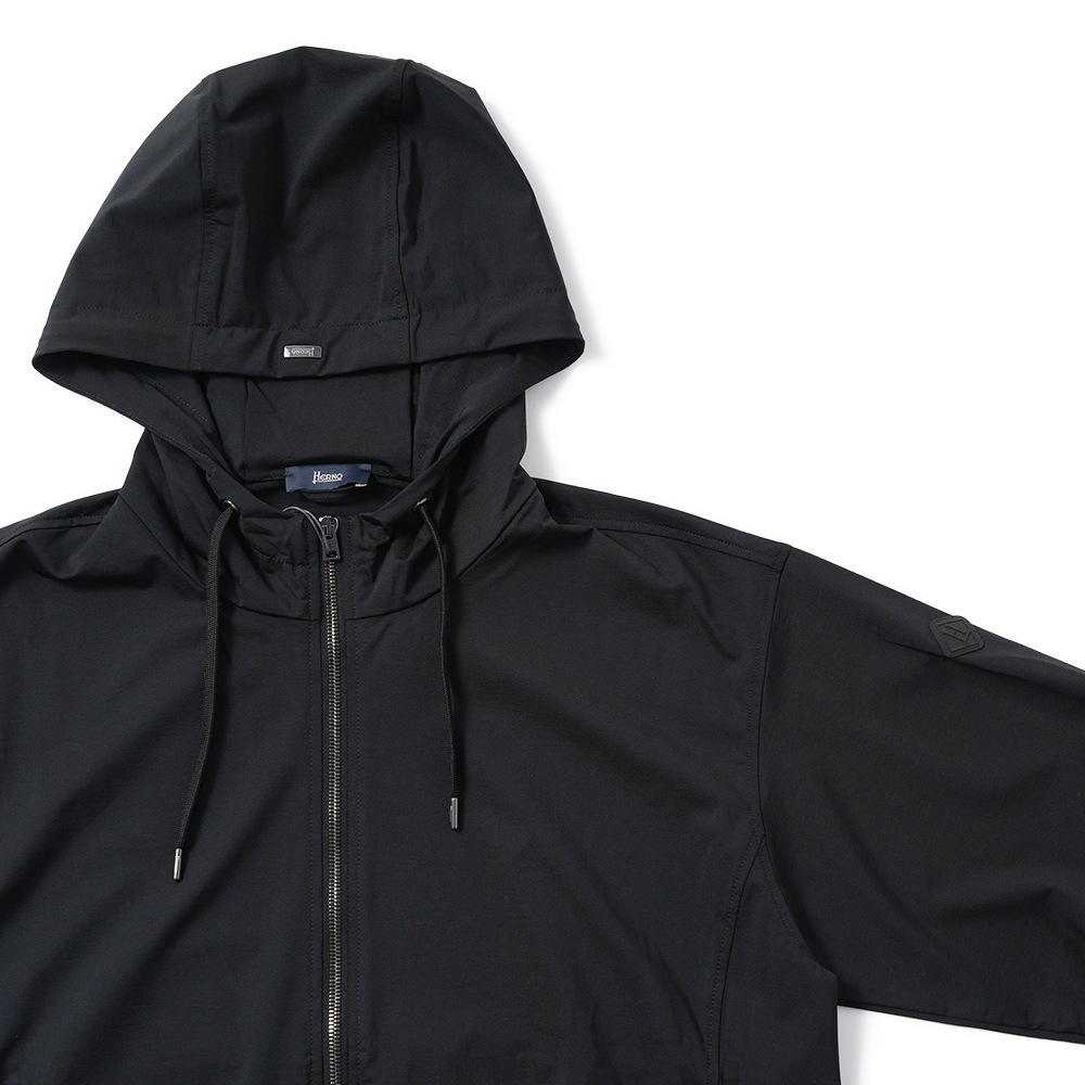 HERNO ヘルノ NYLON JERSEY ナイロンジャージ ジップアップ フーデッドパーカ JC000053U-12588S BLACK