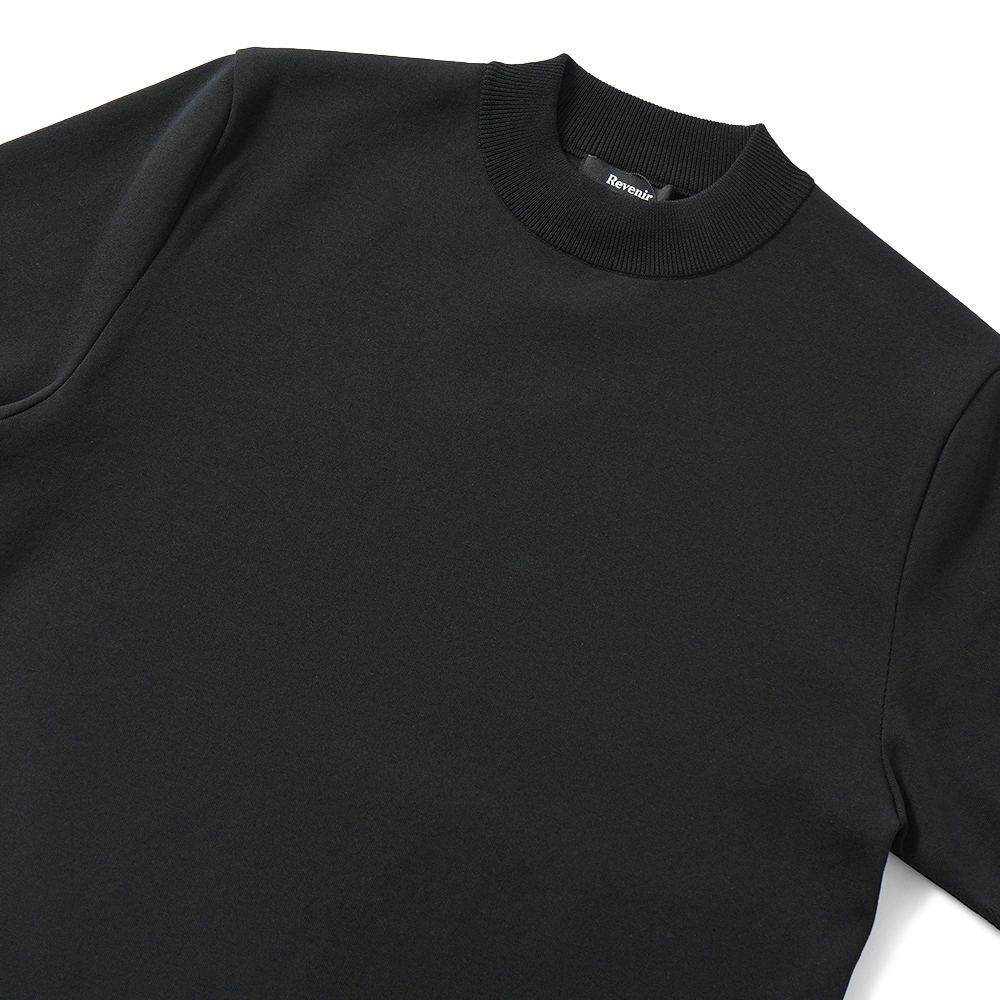 Revenir リブニール ウォッシャブル コットン・ポリエステル ニット モックネック S/S Tシャツ INT-010 BLACK