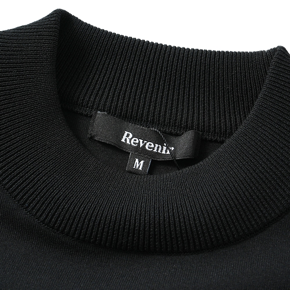 Revenir リブニール ウォッシャブル コットン・ポリエステル ニット モックネック S/S Tシャツ INT-010 BLACK