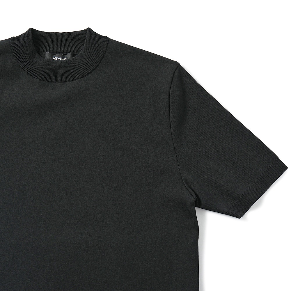 Revenir リブニール ウォッシャブル コットン・ポリエステル ニット モックネック S/S Tシャツ INT-010 BLACK