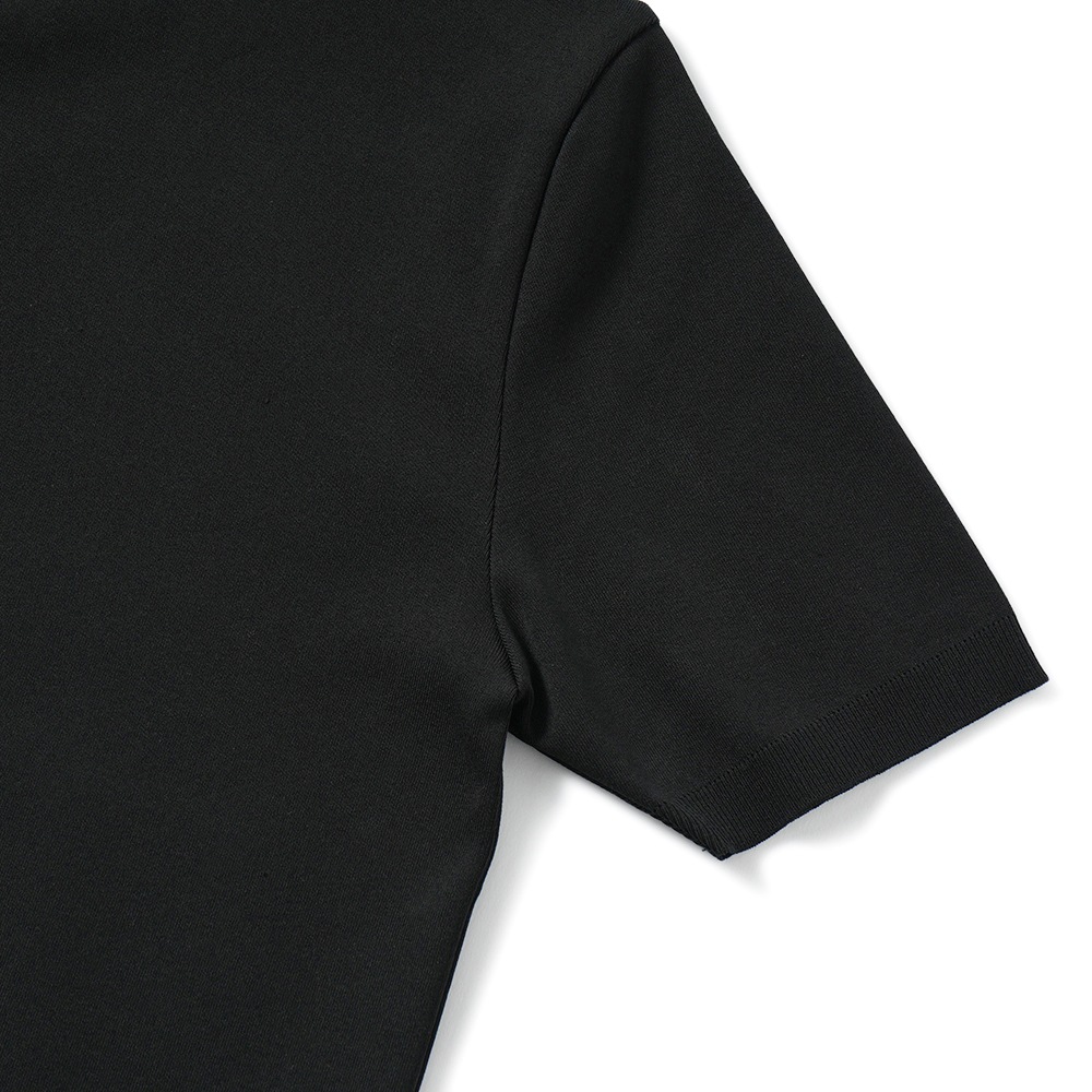 Revenir リブニール ウォッシャブル コットン・ポリエステル ニット モックネック S/S Tシャツ INT-010 BLACK