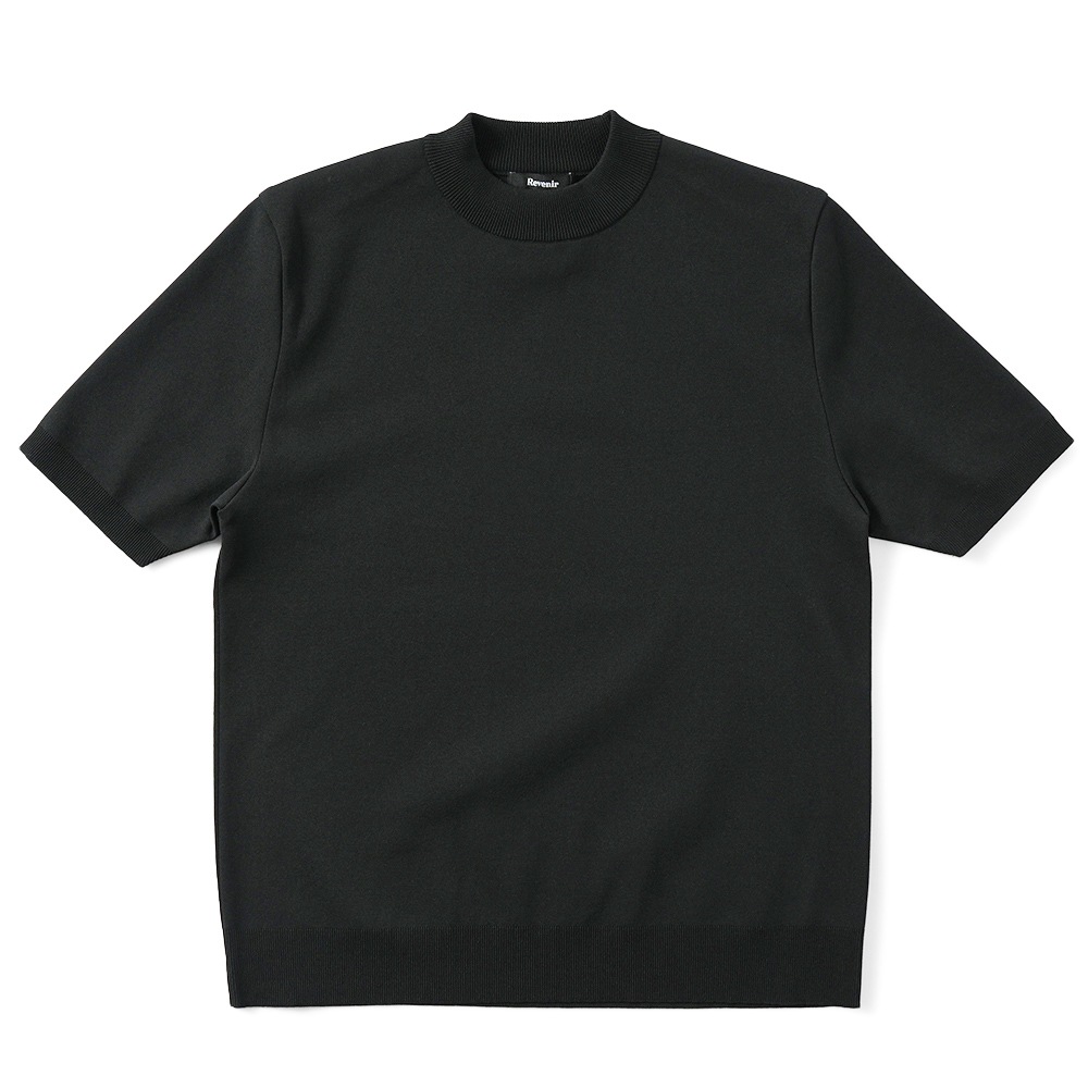 Revenir リブニール ウォッシャブル コットン・ポリエステル ニット モックネック S/S Tシャツ INT-010 BLACK