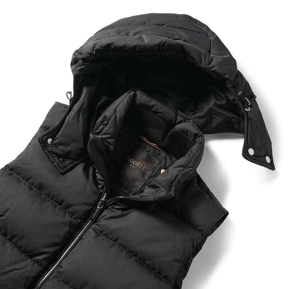 MOORER ムーレー FIRE-WK ファイヤー ポリエステル フーデッド ダウンベスト BLACK