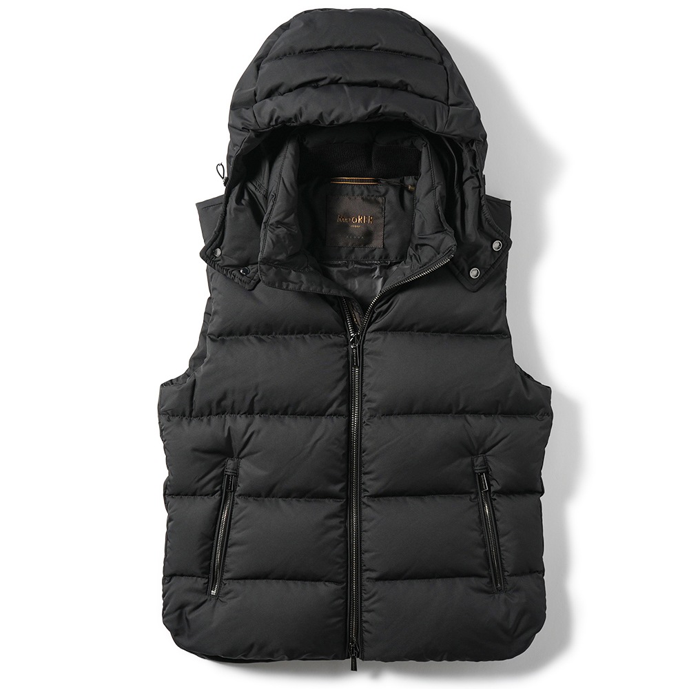 MOORER ムーレー FIRE-WK ファイヤー ポリエステル フーデッド ダウンベスト BLACK