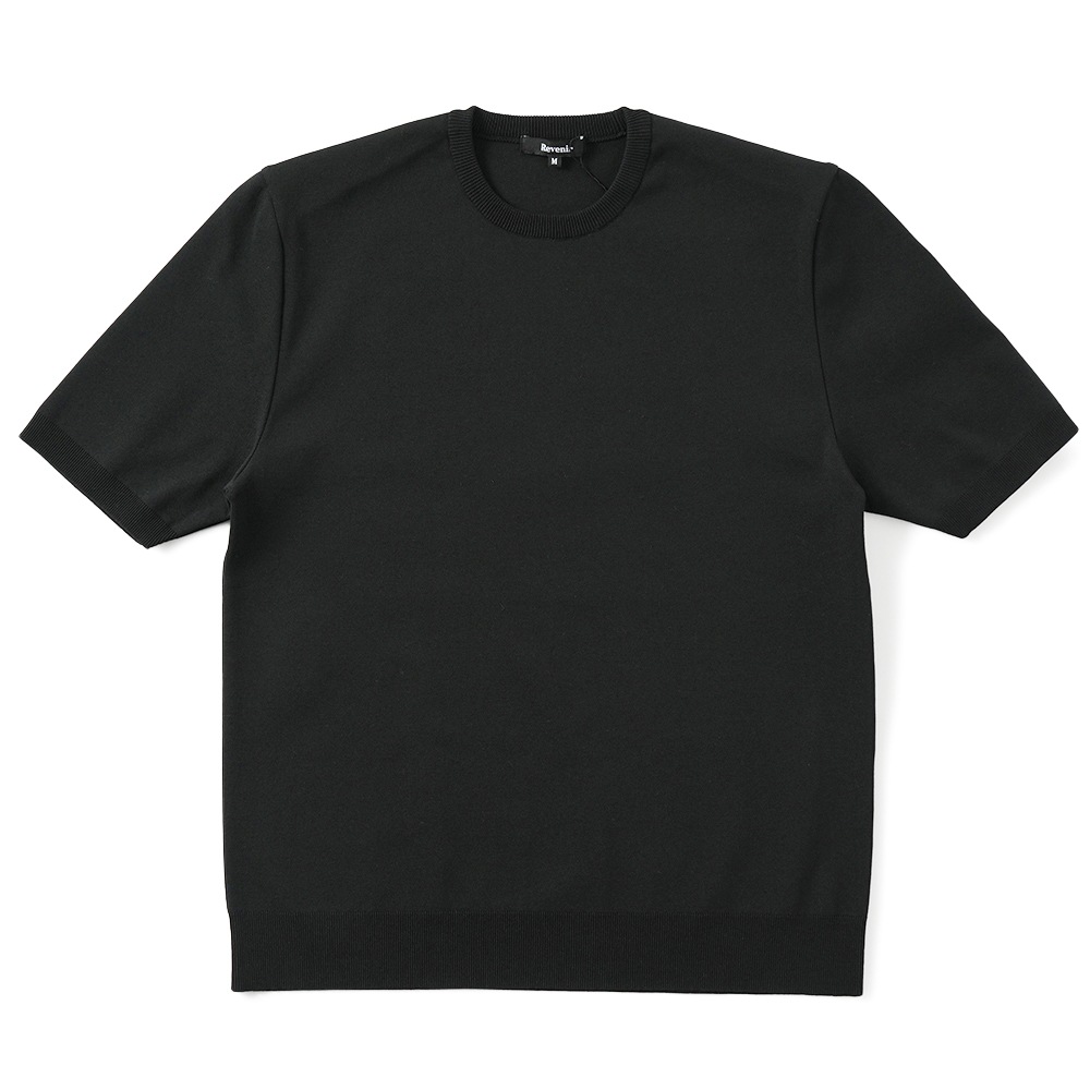 Revenir リブニール ウォッシャブル コットン・ポリエステル ニット クルーネック S/S Tシャツ INT-009 BLACK
