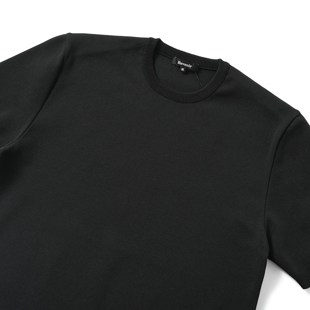 Revenir リブニール ウォッシャブル コットン・ポリエステル ニット クルーネック S/S Tシャツ INT-009 BLACK