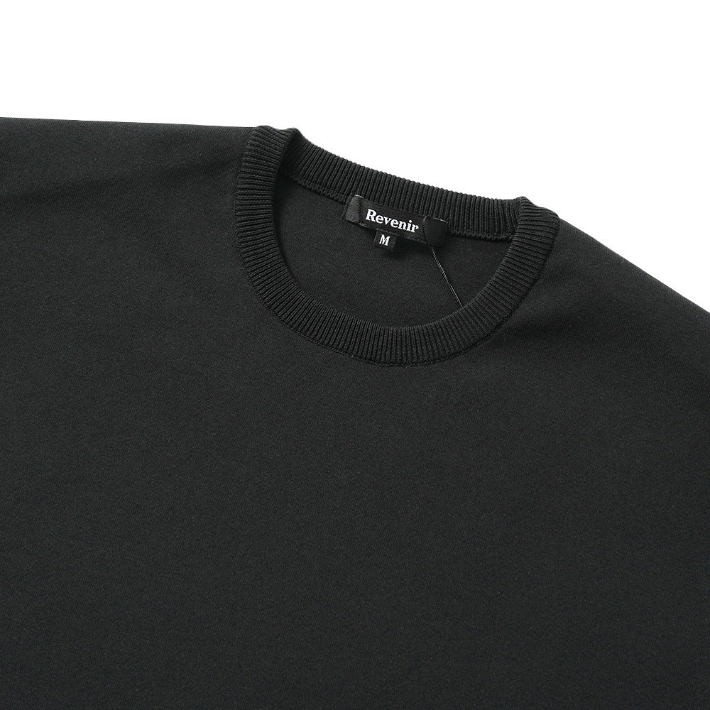 Revenir リブニール ウォッシャブル コットン・ポリエステル ニット クルーネック S/S Tシャツ INT-009 BLACK