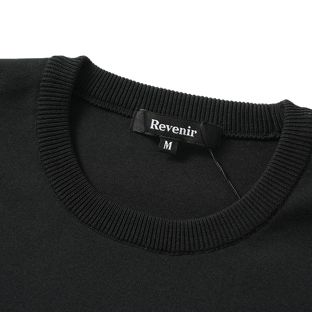 Revenir リブニール ウォッシャブル コットン・ポリエステル ニット クルーネック S/S Tシャツ INT-009 BLACK
