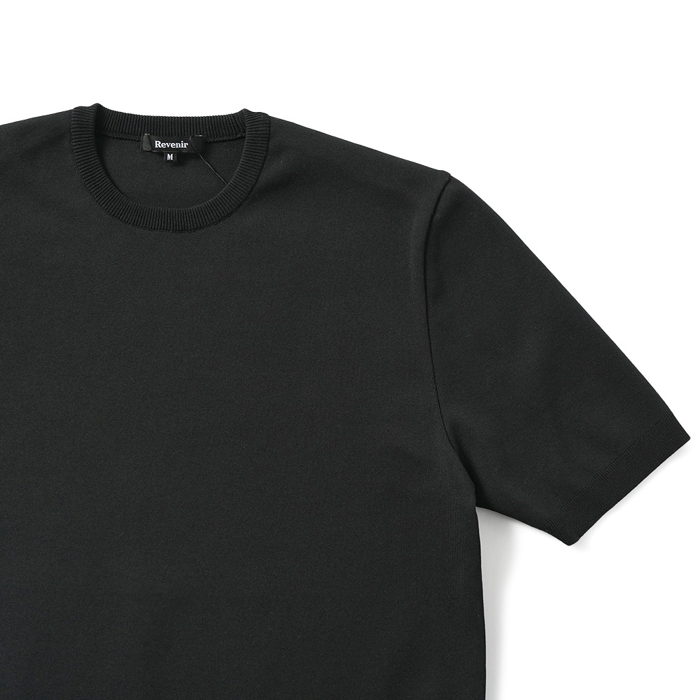 Revenir リブニール ウォッシャブル コットン・ポリエステル ニット クルーネック S/S Tシャツ INT-009 BLACK