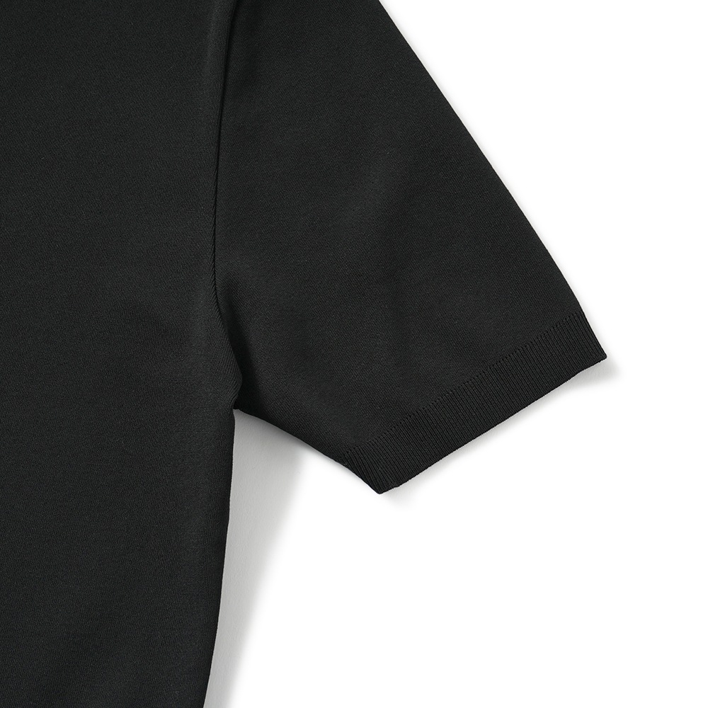 Revenir リブニール ウォッシャブル コットン・ポリエステル ニット クルーネック S/S Tシャツ INT-009 BLACK
