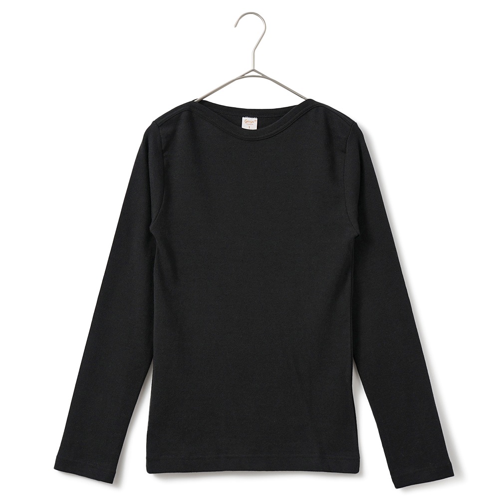 GICIPI ジチピ 2418A CAVOLFIORE COSTINA 1x1 カボルフィオーレ コスティーナ ウノ・ペル・ウノ ボートネック ロングスリーブ Tシャツ BLACK