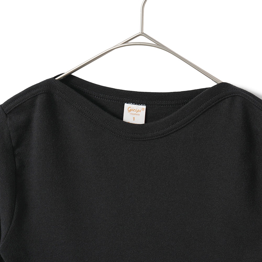 GICIPI ジチピ 2418A CAVOLFIORE COSTINA 1x1 カボルフィオーレ コスティーナ ウノ・ペル・ウノ ボートネック ロングスリーブ Tシャツ BLACK