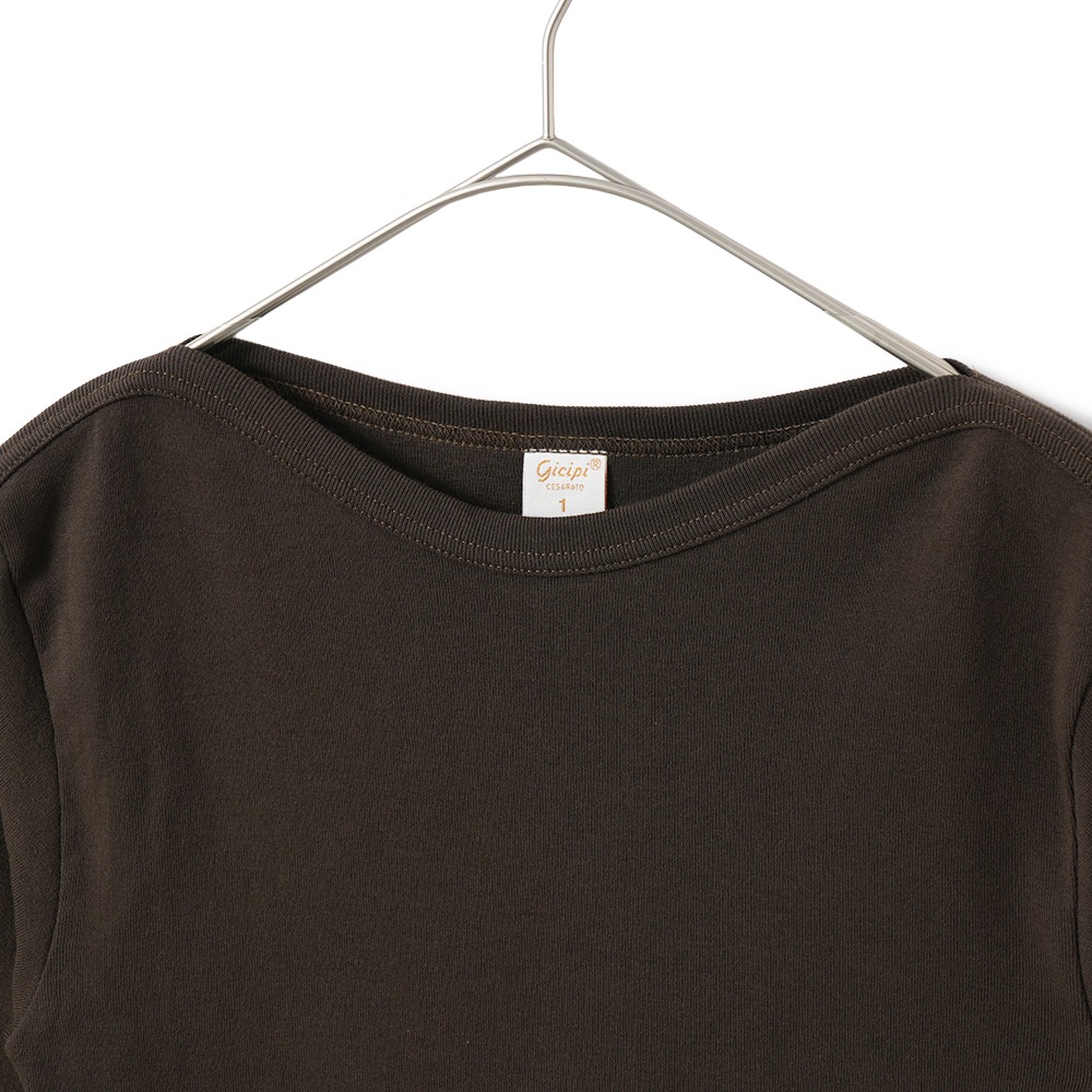 GICIPI ジチピ 2418A CAVOLFIORE COSTINA 1x1 カボルフィオーレ コスティーナ ウノ・ペル・ウノ ボートネック ロングスリーブ Tシャツ BROWN