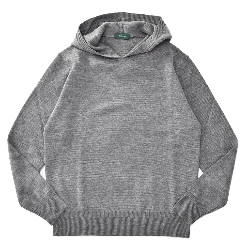 ZANONE ザノーネ CAPUCCIO ウール 12ゲージ ミラノリブ ニット プルオーバーフーディー 812875-ZM283 GRAY