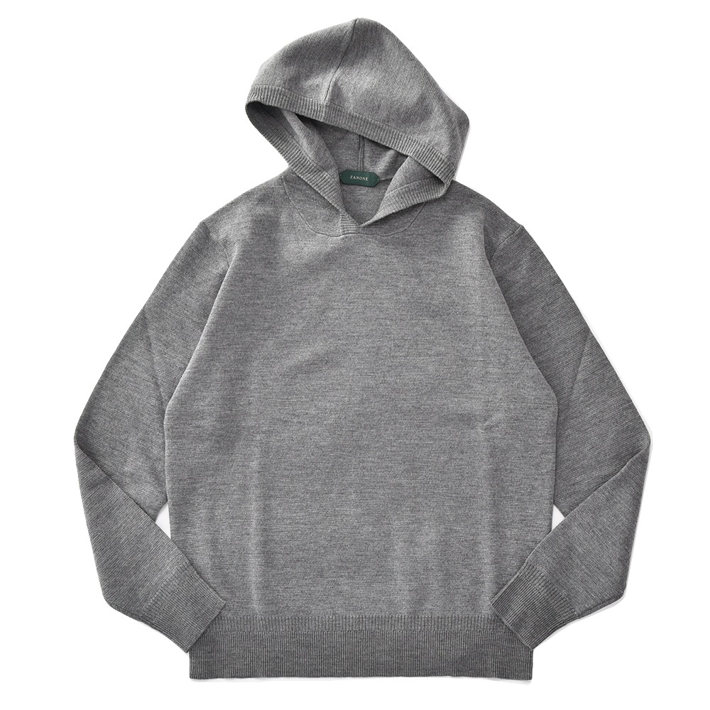 ZANONE ザノーネ CAPUCCIO ウール 12ゲージ ミラノリブ ニット プルオーバーフーディー 812875-ZM283 GRAY