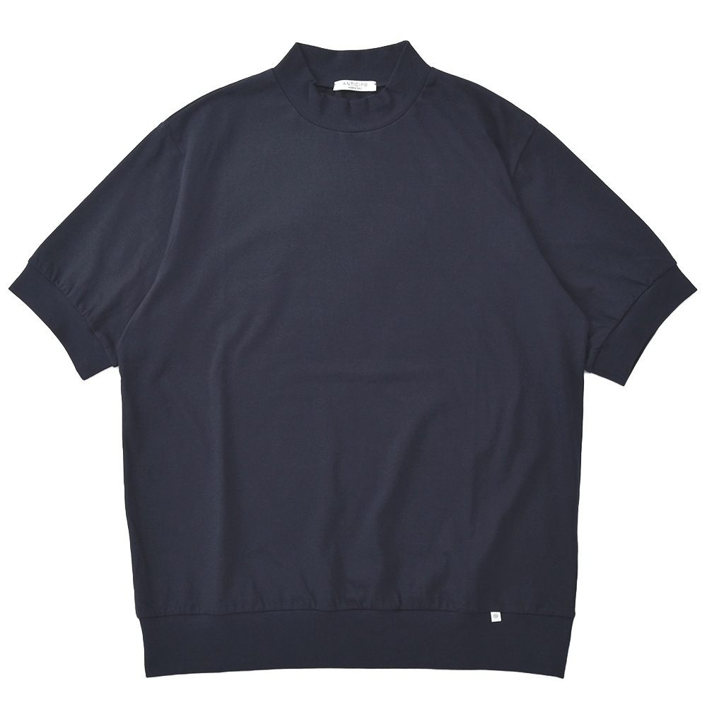 ANTICIPO モックネック Tシャツ ブラック サイズ46 ANTICIPO アンティーチポ FIANO/SMOOTH スムースコットン モックネック