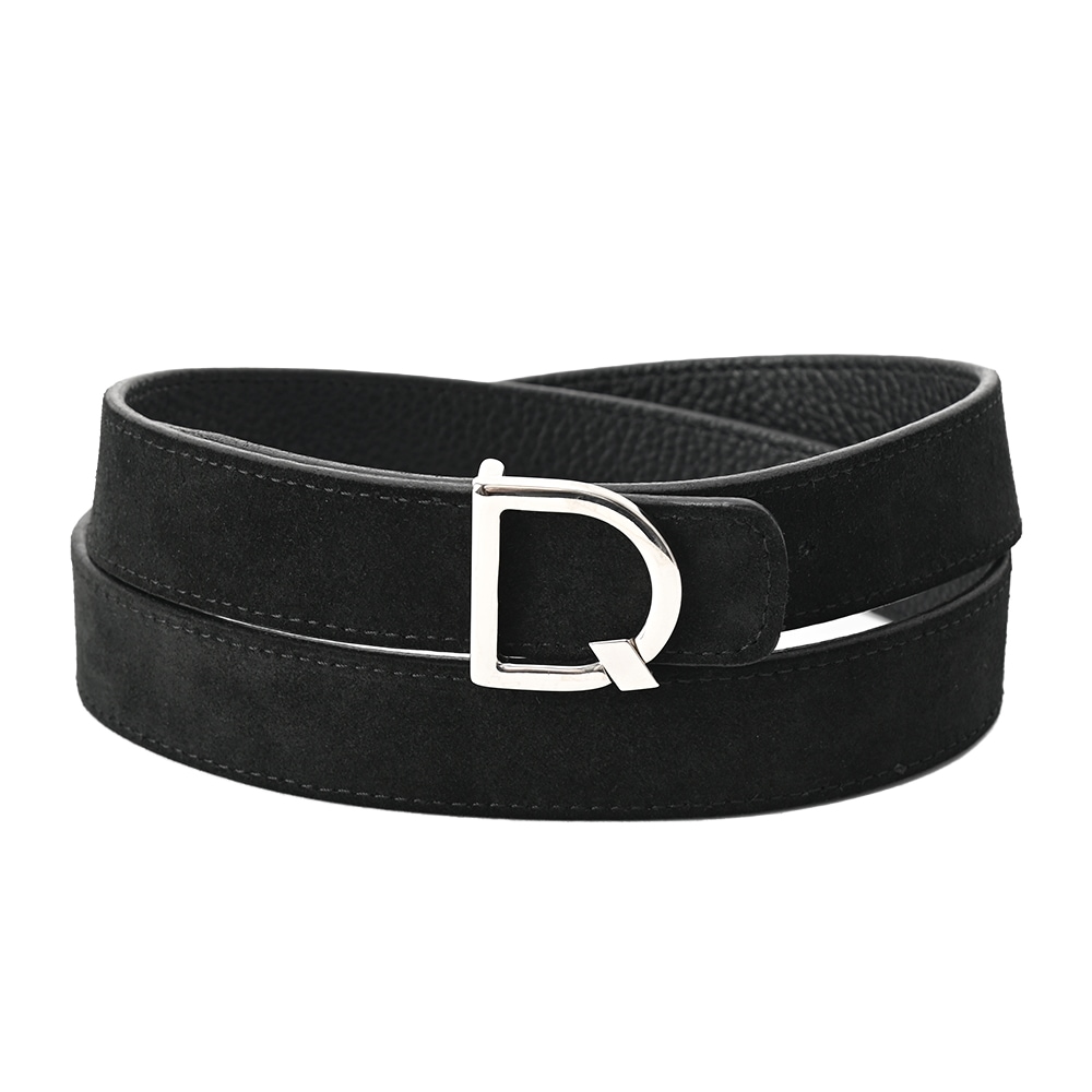 D'AMICO ダミーコ シュリンクレザー・スエード Dバックル リバーシブル ベルト BLACK