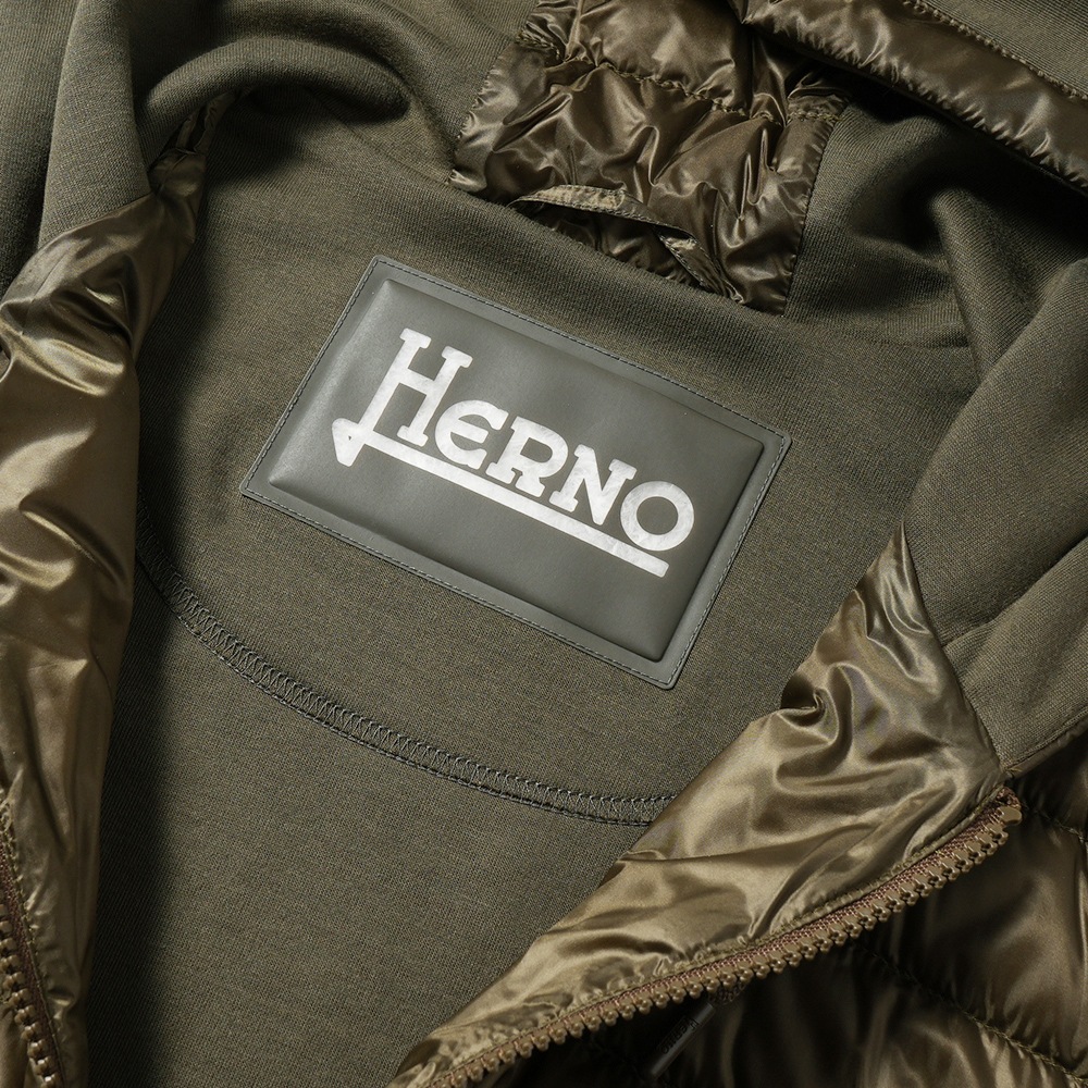 HERNO ヘルノ スウェット・ライトダウン フーデッドブルゾン PI001009U-12017＋13461S/I KH.GREEN