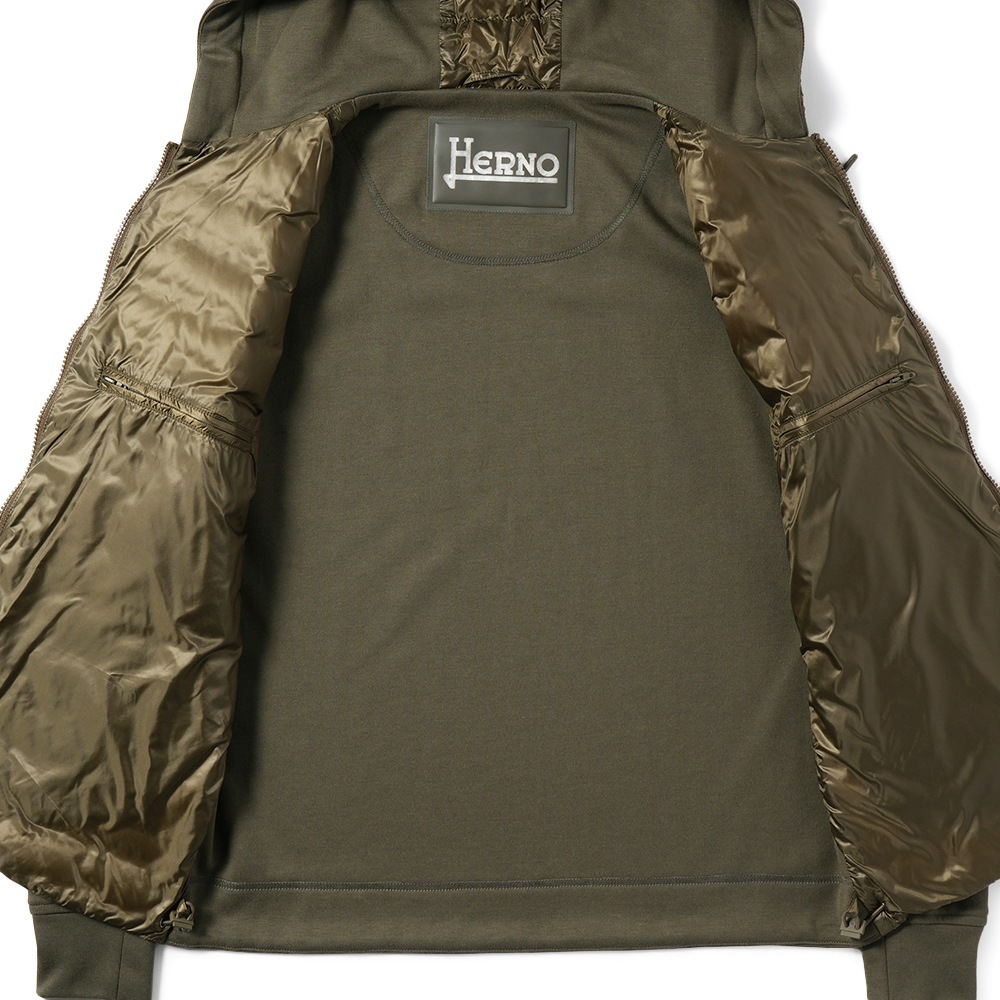 HERNO ヘルノ スウェット・ライトダウン フーデッドブルゾン PI001009U-12017＋13461S/I KH.GREEN