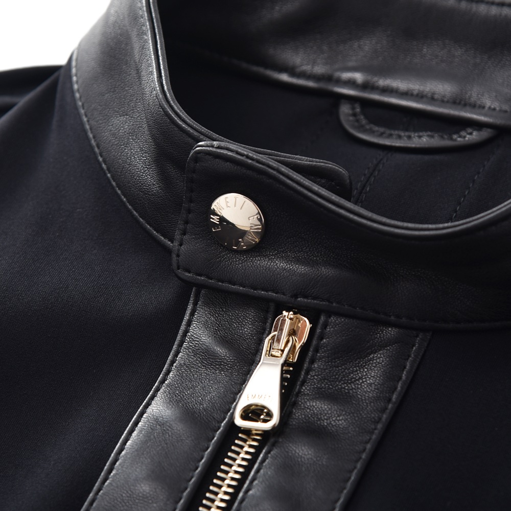 EMMETI エンメティ JURI X GOLD NAPPA CERATA×JERSEY ユリエックスゴールド ラムナッパレザー×ジャージ シングルライダースジャケット BLACK
